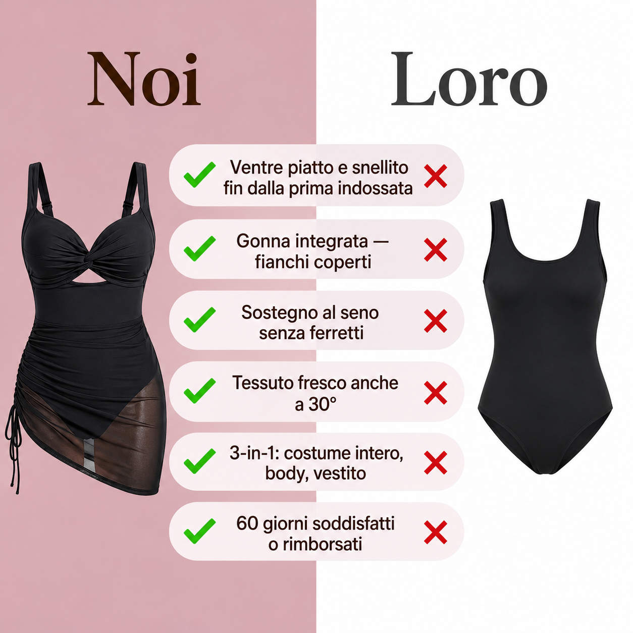 Costume Intero Modellante Sirena — Effetto Pancia Piatta